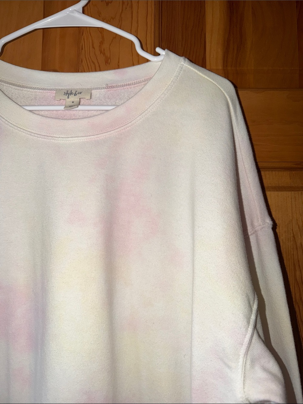 Style & Co. Pastel Tie-Dye Crewneck Sweater - White with Pink & Yellow Accents